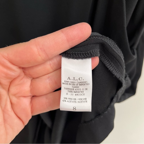 A.L.C black faux wrap midi dress Strappy open back pockets cocktail LBD size 8 - Picture 11 of 11